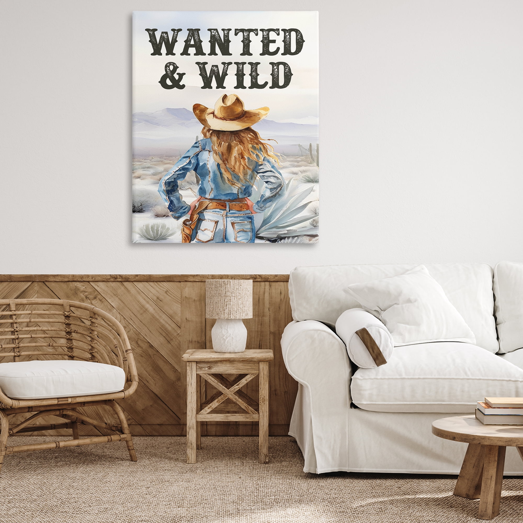 Stupell Industries Wanted & Wild Cowgirl People Painting Wrapped Canvas Art Print Wall Art, 36 x 48