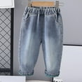 thumbnail image 2 of YUGYXL Kid's Straight Jeans Lounge Outdoor Solid Cowboy Pants with Pockets Stretch Waist Loose Fit Long Pants Blue 14, 2 of 9