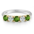thumbnail image 3 of Gem Stone King 925 Silver and 10K Yellow Gold Green Tourmaline and Lab Grown Diamond Wedding-Bands Ring for Women | 1.29 Cttw | Round 4MM | Gemstone October Birthstone | Size 9, 3 of 6