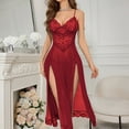 thumbnail image 6 of Womens Sexy Nightgown Ladies Solid Colour Dark Pattern Jacquard Hollow Mesh High Open fork Sleep Dress Red 2XL, 6 of 9