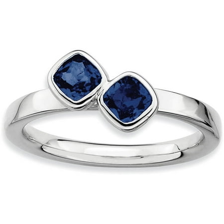 Stackable Expressions Double Cushion-Cut Created Sapphire Sterling Silver Ring