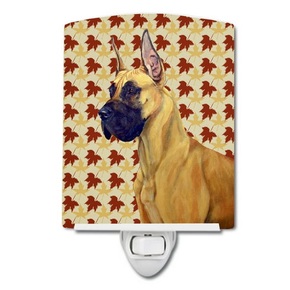 Caroline's Treasures LH9085CNL Great Dane Fall Leaves Portrait Ceramic Night Light, 6x4x3", multicolor