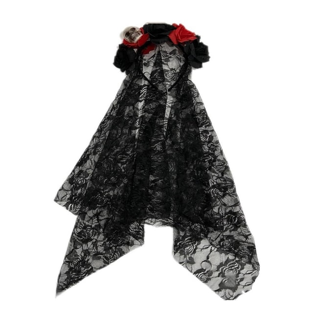 Diadema de Flores de Simulación de Halloween con Gasa de Encaje Negro EZLIFE