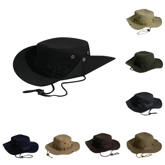 XIAOCHA Mens Wide‑Brim Boonie Hat Breathable Sun Hat Outdoor Hiking Hat,Black