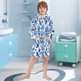 thumbnail image 5 of FORMRS Niños Bathrobe Unisex Hooded Robe Soft Plush Pajamas Sleepwear, Size 7-9T, Blue Floral Pattern, 5 of 7