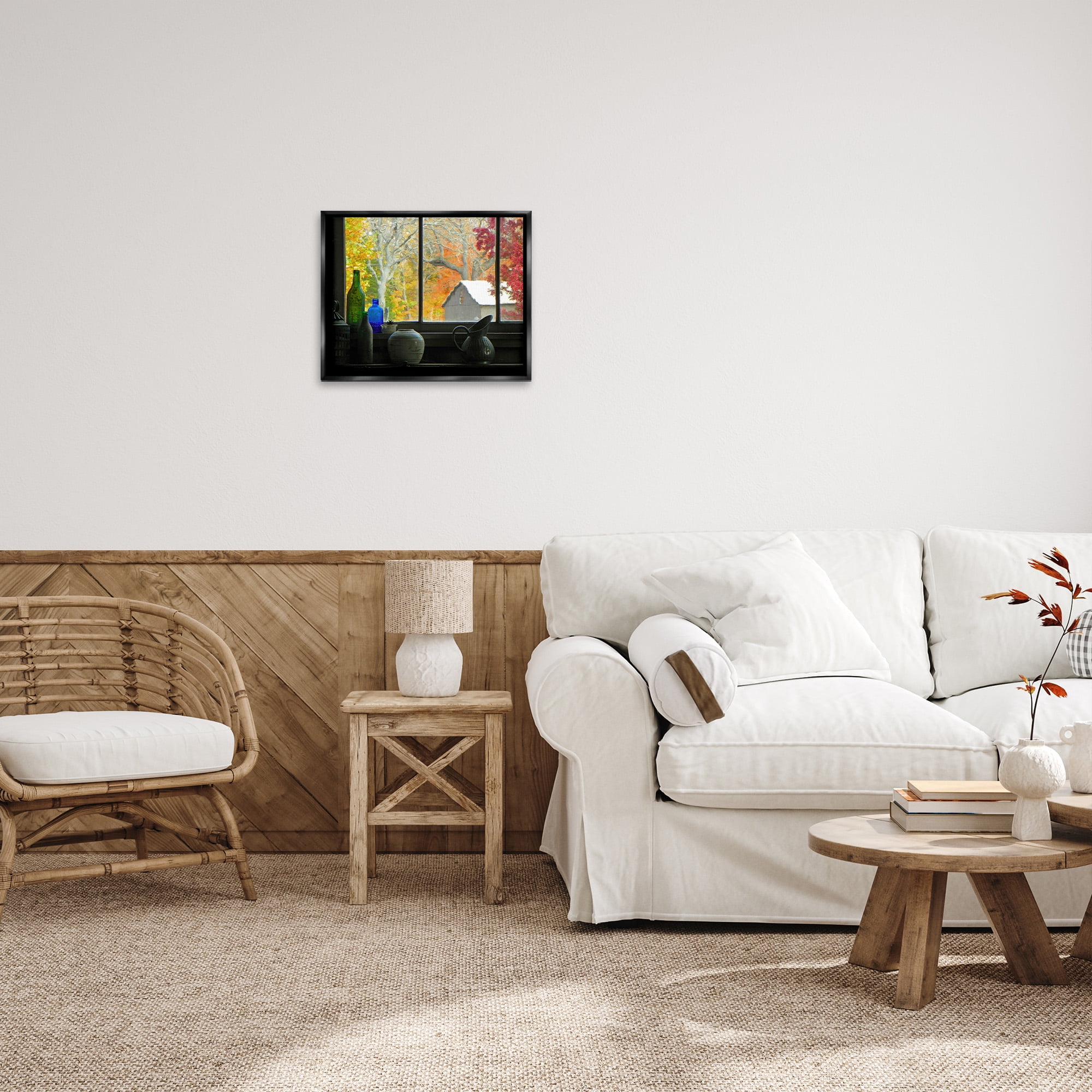 Stupell Industries Fall Foliage in Window Landscape Photography Black Floater Framed Canvas Art Print Wall Art, 21 x 17