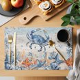 thumbnail image 2 of Crab Coastal Placemats Set of 8 Summer Beach Coral Starfish Blue Grey Place Mats Indoor Wipeable Table Mats Washable Cloth Dining Table Placemats for Kitchen Holiday Party Home Decor 13x19 Inch, 2 of 9