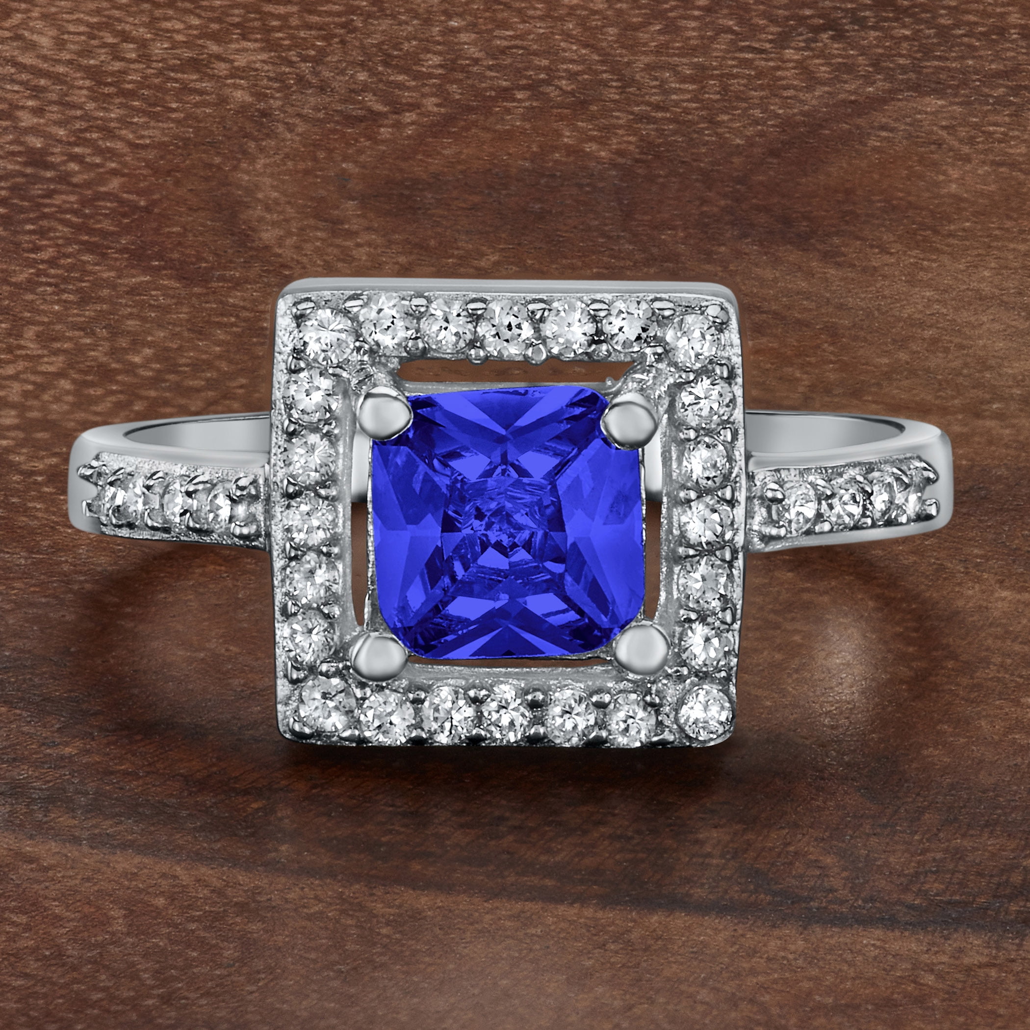 ELYA Jewelry Women's Cushion-Cut Blue Cubic Zirconia Sterling Silver Ring