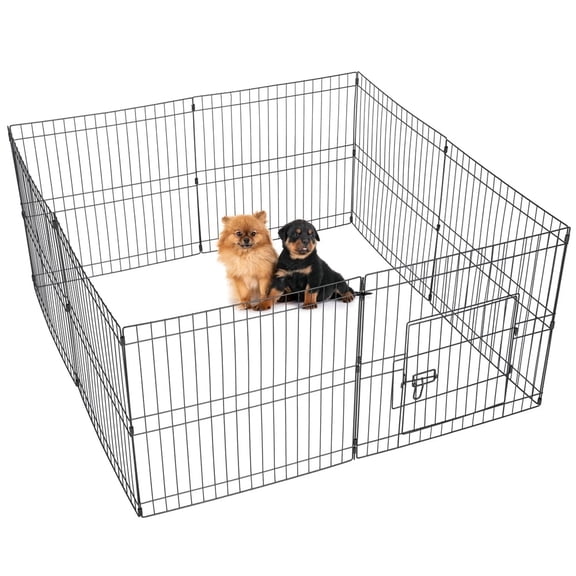 Yaheetech 8 Panels Metal Pet Playpen Foldable Playpen for Puppy Indoor/Outdoor, 24'', Black