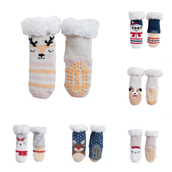 HNMKIU Trends Baby Slipper Socks Toddler Fuzzy Warm Non Winter Kids PK2,S