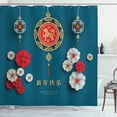 thumbnail image 1 of Year of the Dog Shower Curtain, Chinese Royal Dog Motif with Festive Kanji Symbols Happy Asian New Year, Fabric Bathroom Set with Hooks, 69W X 84L Inches Extra Long, Multicolor, by Ambesonne, 1 of 3