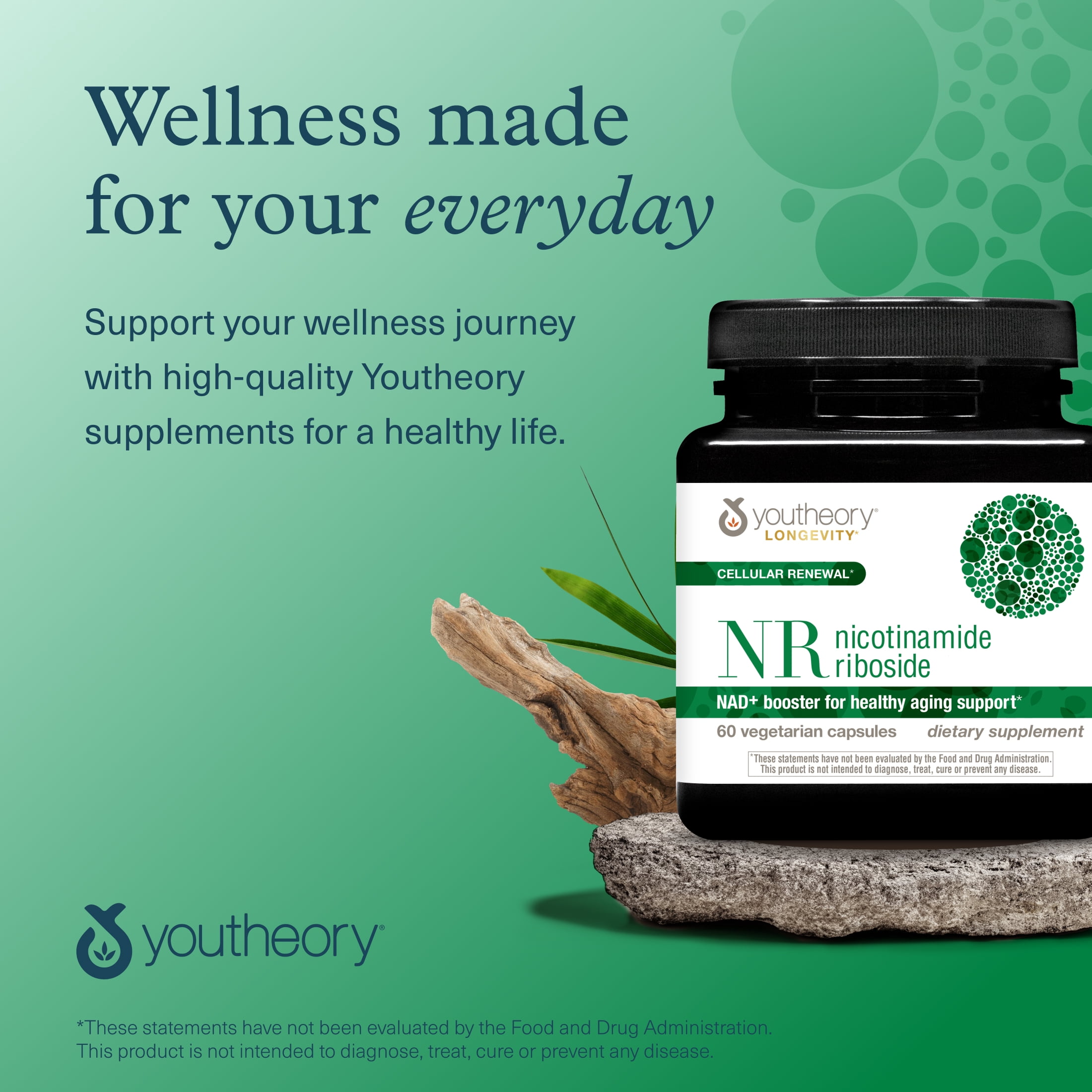 Youtheory Longevity NR, Nicotinamide Riboside, 60 Vegetarian Capsules, NAD+ Booster for Health Aging Support, Cellular Renewal (30 Day Supply)