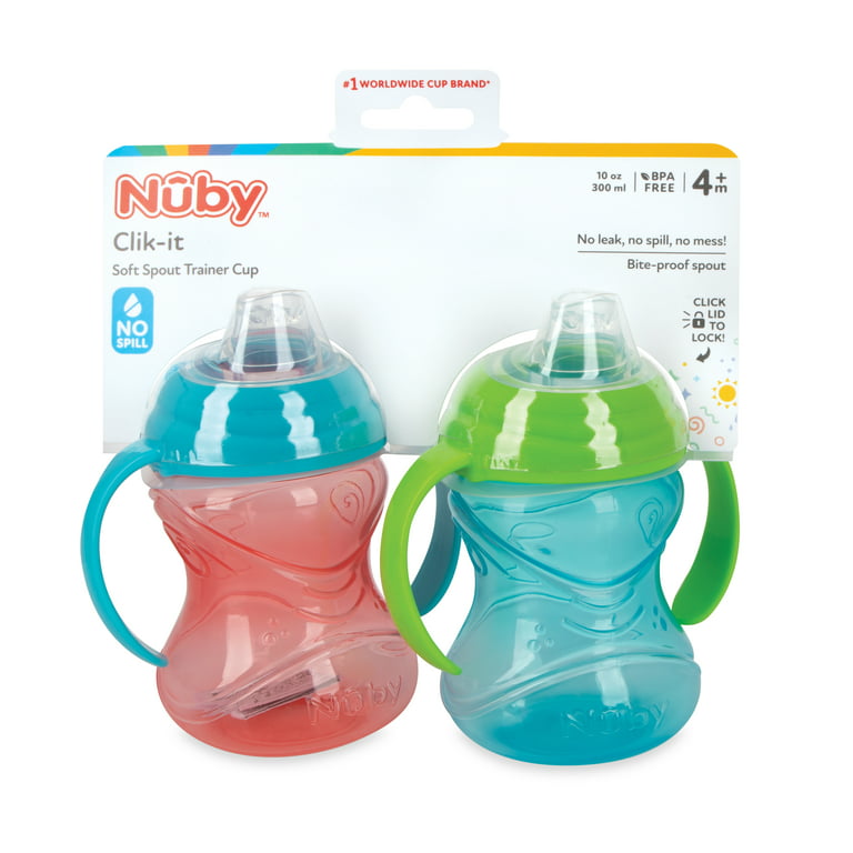 Nuby 2 Pack 10oz Clik-it No-Spill Silicone Spout Sippy Cup