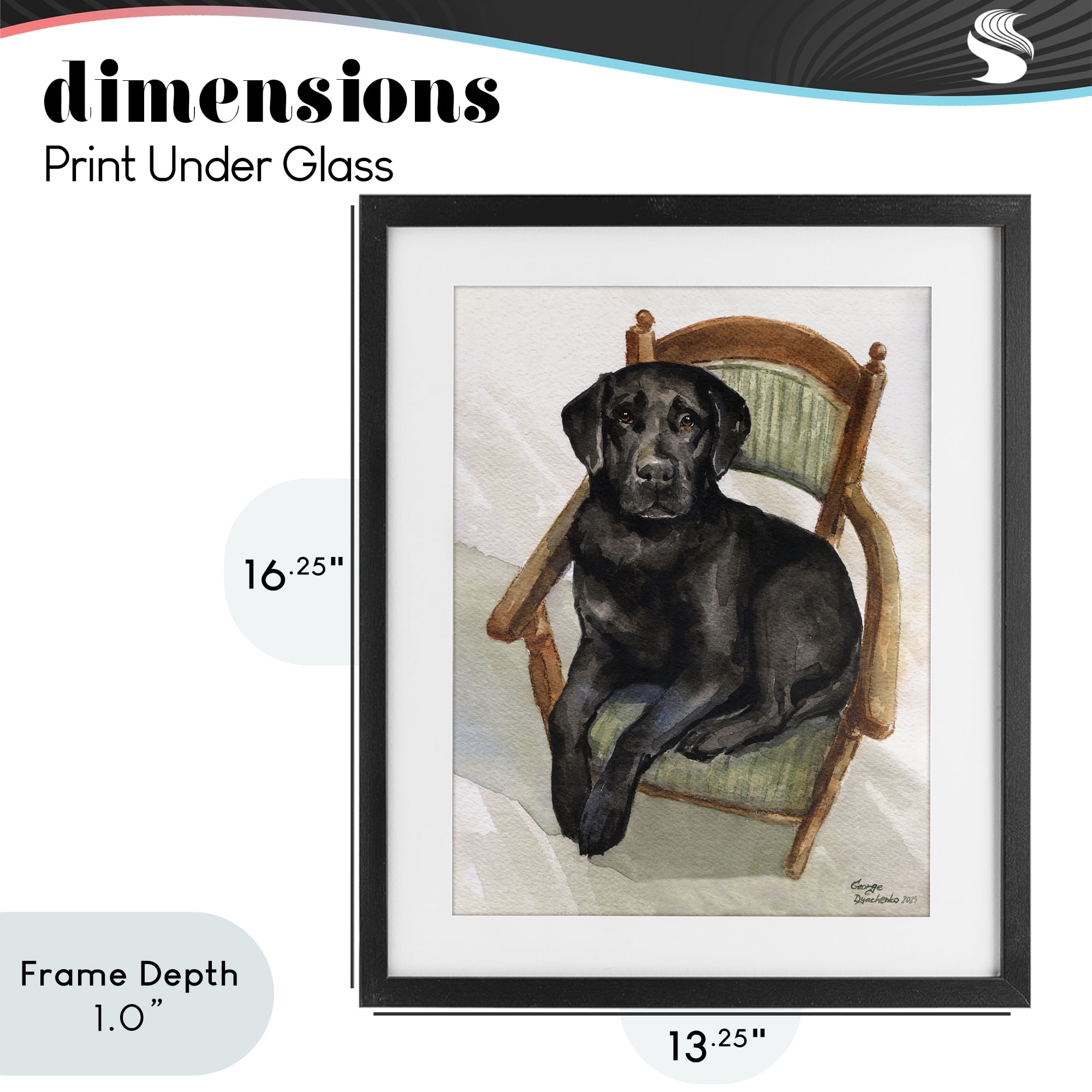 Stupell Industries Black Labrador On Chair Black Framed Print Under Glass, design by George Dyachenko