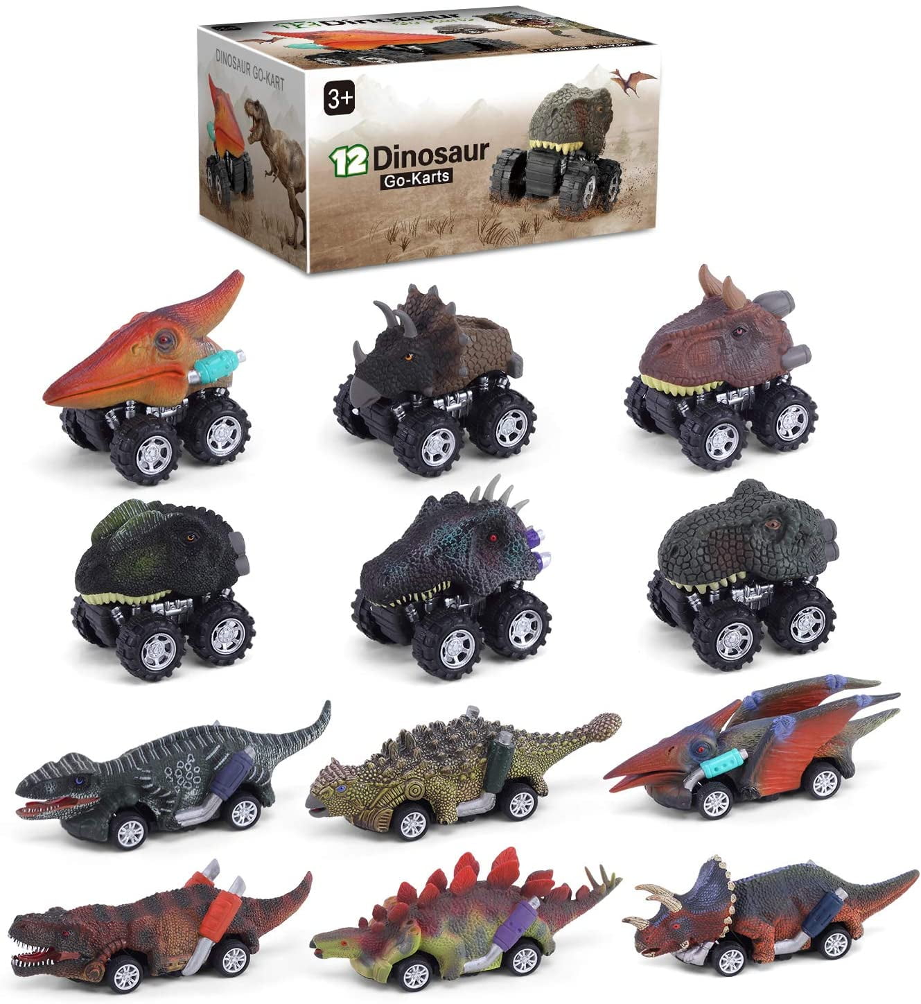 Imprensa Toy Car Dinosaur, Dinosaur Monsters Truck for Boy,Conjunto de  brinquedos de carro Dino para crianças, veículos de puxar para trás para  jogos de dinossauros, presentes de aniversário Generic