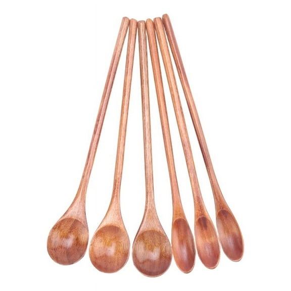 6 Pcs Wooden Coffee Spoon Long Handle Wooden Mixing Spoon Wooden Teaspoon Manual Wooden Mixing Spoon for Kitchen Mixing