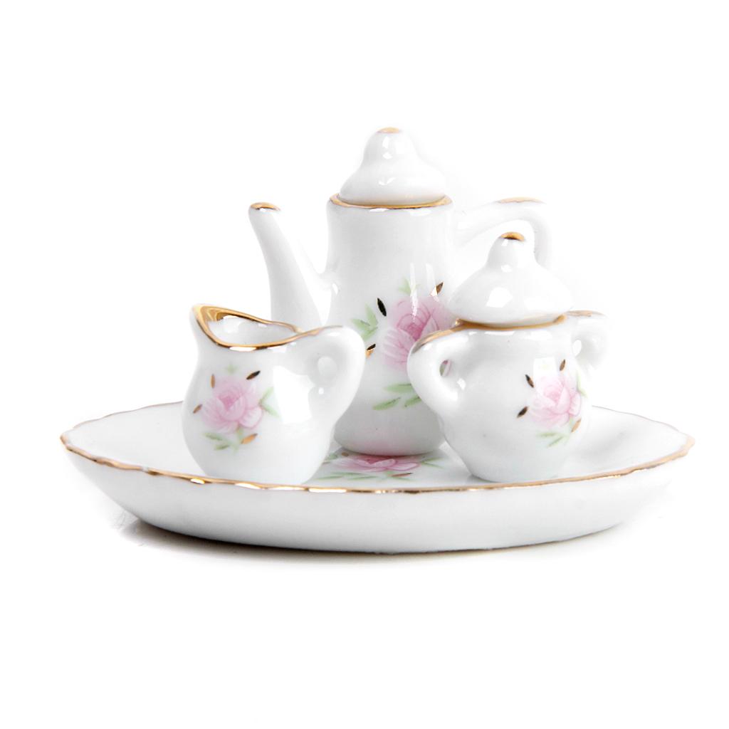 8pcs Dollhouse Miniature Dining Ware Porcelain Tea Set Dish Cup Plate Floral - image 5 of 8