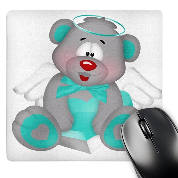 3dRose, Cute Aqua and Gray Angel Bear With A Heart Illustration, MousePad