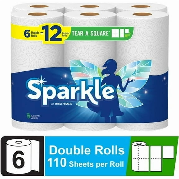 Sparkle Tear-a-Square Paper Towels, 6 Double Rolls