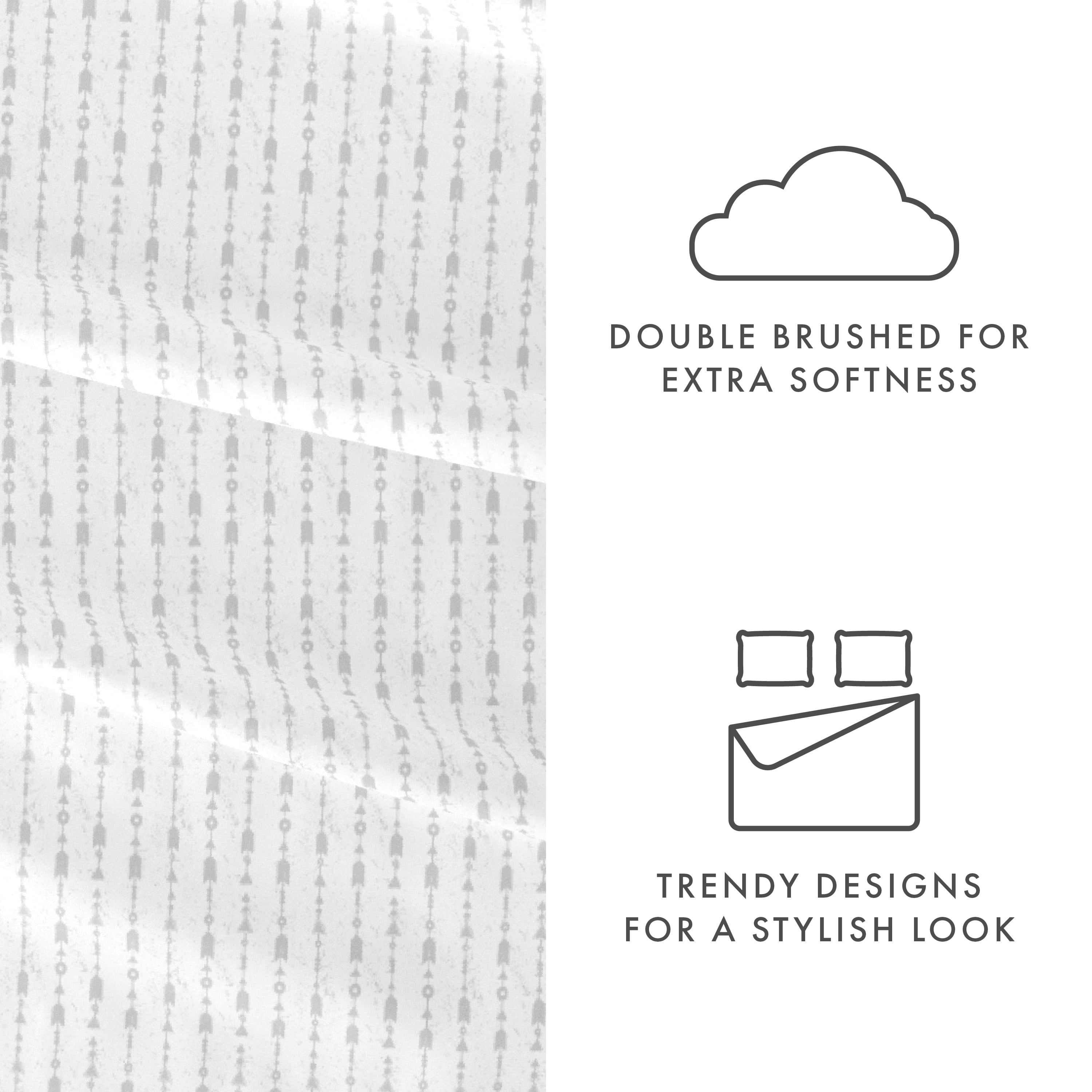 Noble Linens 4 Piece Pattern Microfiber Bed Sheets Set, Light Gray Beaded Arrows, King