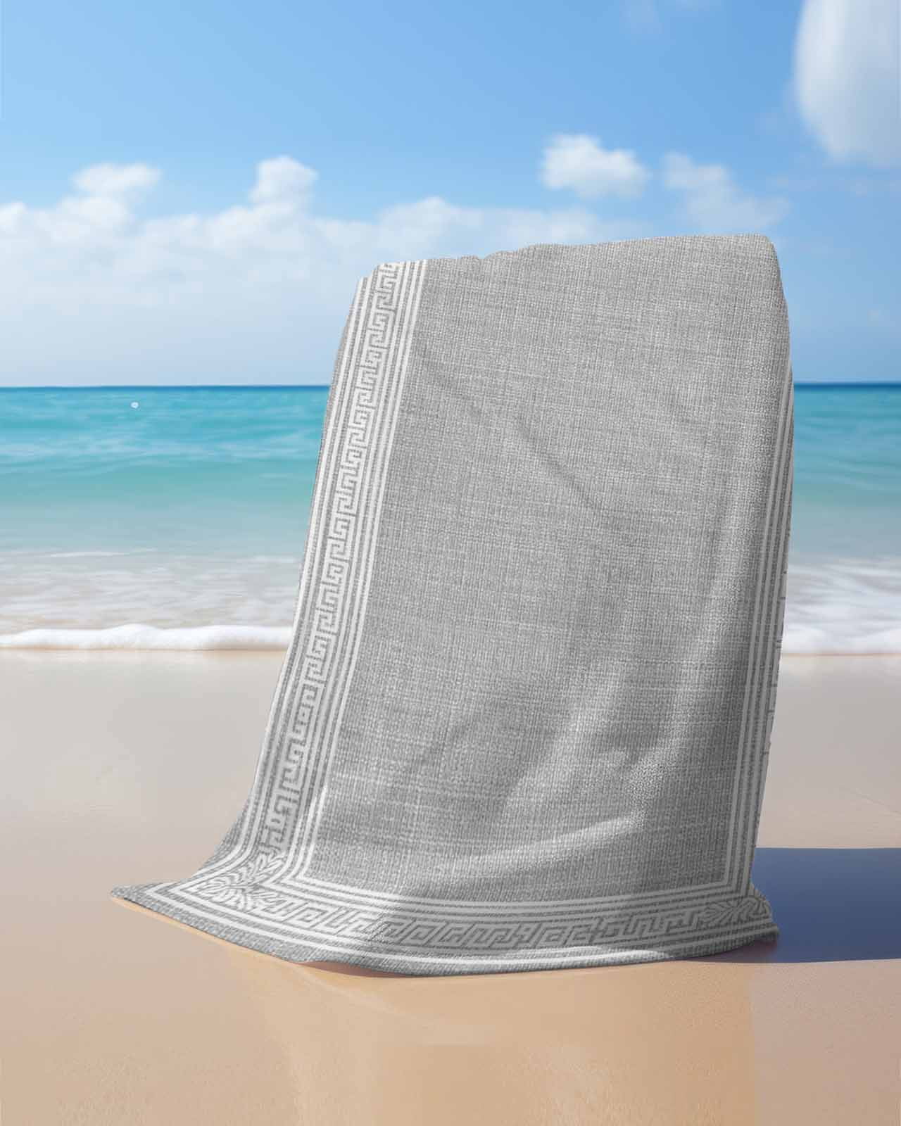 Grey Retro Greek Key Beach Towels Oversized Super Absorbent, Geometric Greece Ancient Rustic Lightweight Bath Towel Quick Dry Sets For Bathroom/Pool/Rv Camping/Beach Play/Gym Room/Picnic 31"x62"