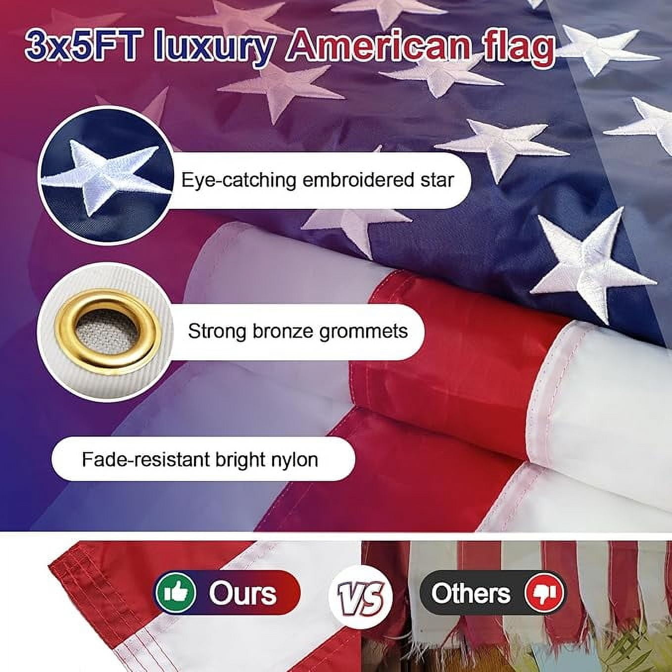 OLIYNEDY Flag Pole with 3x5 Embriored US Flag, 8.2FT Tangle Free Heavy Duty Ground Flagpole with Anti-Tip Stake, Black