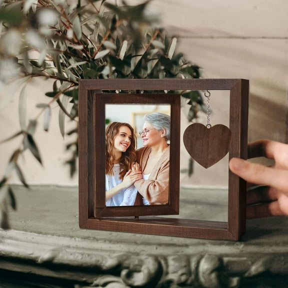 Walnut double-sided rotating photo frame 6-inch desktop photo DIY decoration wooden picture frame commemorative photo frame
