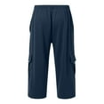 thumbnail image 4 of Huowey Men'S Pants Casual Cargo Calf Length Comfortable Wide Leg Joggers With Pocket Loose Fit Elastic Waist Drawstring Hiking Athletic Sport Trousers Streewear,Navy,L, 4 of 5