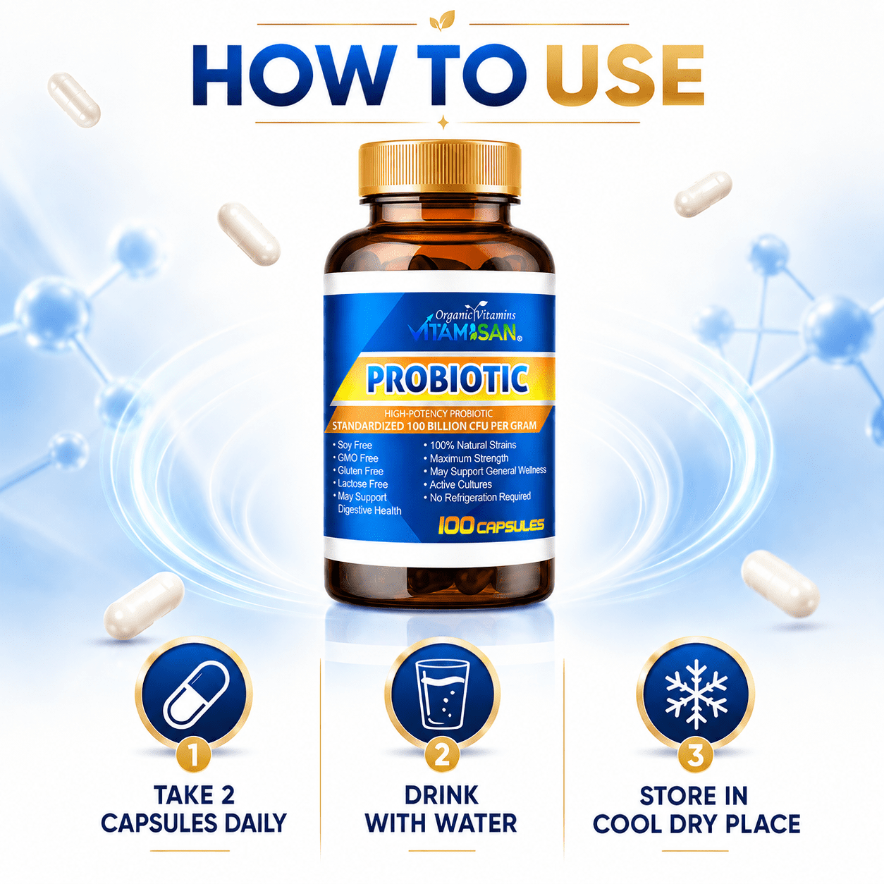 2 Bottles – Probiotic 100 Billion CFU + Plant Enzymes – 200 Caps – Advanced Digestive Support