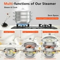 thumbnail image 3 of steamer with glass lid dumplings vegetables Steam Pot Food Cooking 3 layers US, 3 of 13
