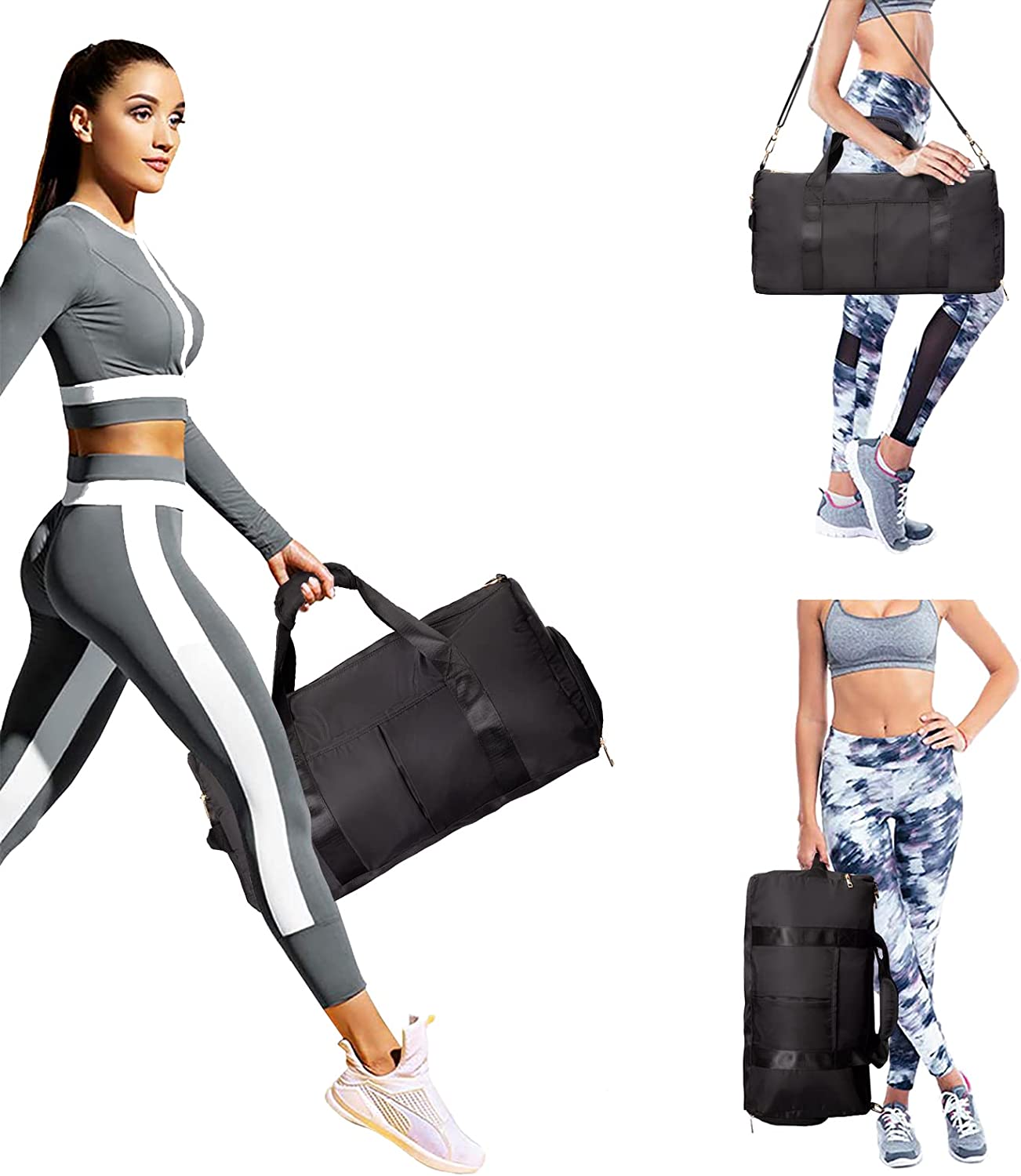 Gym Duffle Bag Dry Wet Separated Gym Bag Sport Duffle Bag Training Handbag Yoga Bag with Extra Drawstring Backpack