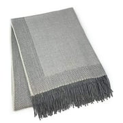 Alpaca Home | Incredibly Soft 100% Baby Alpaca Wool Sofa Throw Blanket - Woven by Hand, All Natural, Reversible Herringbone Pattern with Fringe Perfect for Bedroom or Living Room (Silver / Bone)