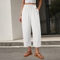 thumbnail image 2 of Linen Capri Pants for Women Ihhxva 3/4 Length Solid Color Elastic Waist Adjustable with Pockets Summer Beach Vacation Lounge Cropped S-2XL, 2 of 7