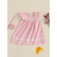thumbnail image 3 of ZINTAOZT Baby Girl Stripe Summer Dress Ruffle Sleeveless Bunny Embroidery Loose Dress Toddler Easter Vacation Dress, 3 of 8