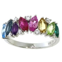 Brilliance Fine Jewelry 925 Sterling Silver Genuine and Created Rainbow Gemstone and White Cubic Zirconia CZ Band Ring