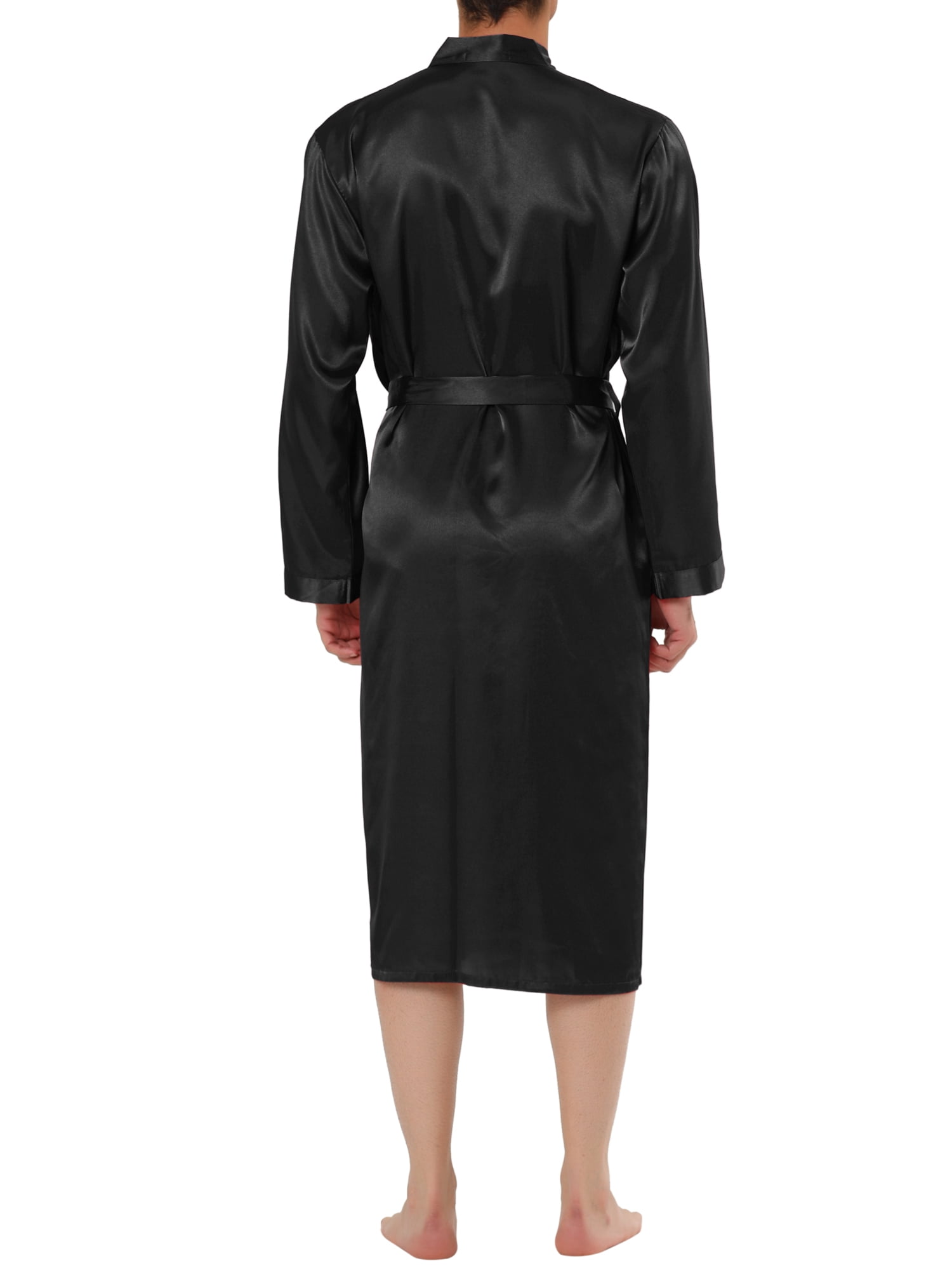 DARING DIVA Men's Satin Long Sleeve Lounge Sleepwear Pajama Robe M Black