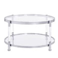 thumbnail image 5 of Contemporary Round Tempered Glass Coffee Table with Acrylic & Metal Frame, Living Room Sofa Table, Side Cocktail Tea Table with Adjustable Foot Pads (Chrome 32.3 Inches), 5 of 7
