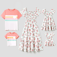 thumbnail image 1 of PatPat Family Matching Color Block Tee and Ditsy Floral Shirred Top Dress Sets, 1 of 4