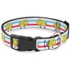 Nickelodeon Pet Collar, Dog Collar Plastic Buckle, Mocking Spongebob Pose Stripe White Blue Red, 7 to 8.5 Inches 0.5 Inch Wide