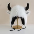 thumbnail image 3 of Wutalume Women's Funny Cow Head Plush Lei Feng Hat with Ear Flaps, Windproof and Cold Proof Winter Hat for Cycling and Outdoor Fun,White, 3 of 4