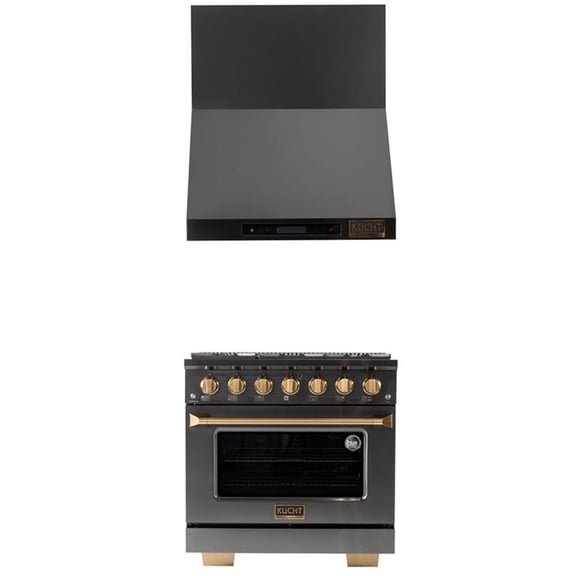 Pemberly Row 36" Dual Fuel Range Natural Gas in Titanium & Wall Mount Range Hood
