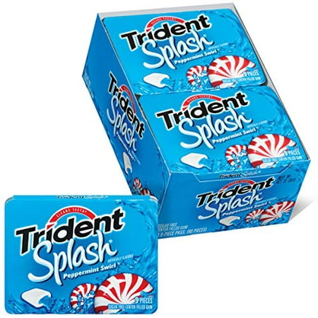 Trident Splash Peppermint Swirl Sugar Free Gum, 10 Packs of 9 Pieces (90 Total Pieces)