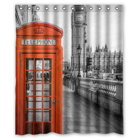 GreenDecor Red Telephone Booth Best Of London Waterproof Shower Curtain Set with Hooks Bathroom Accessories Size 60x72