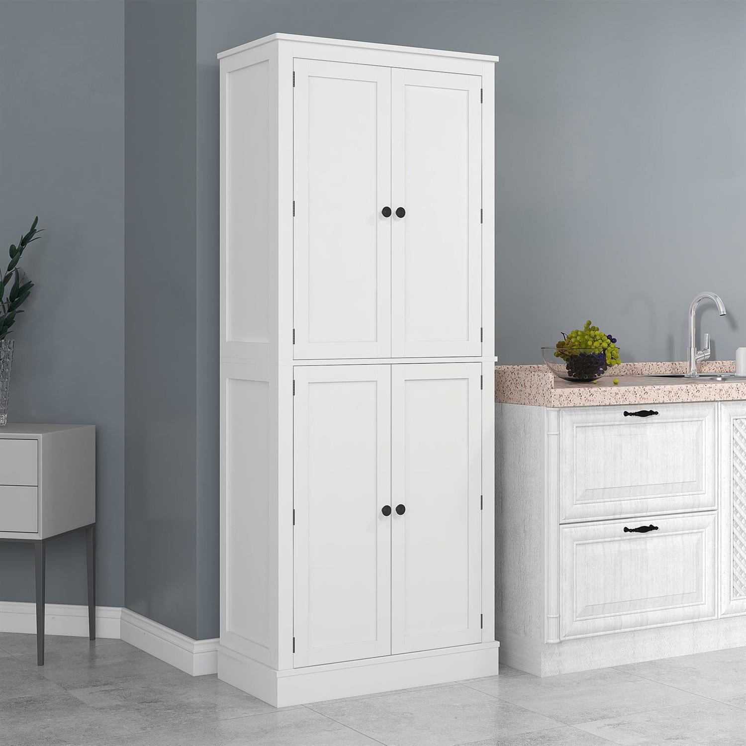 Demi Bonn 72" Tall Kitchen Storage Cabinet with 5 Shelves & 8 Spice Racks for Organizing Pantry, Modern Design for Home Storage, White