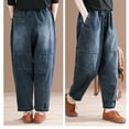 thumbnail image 2 of Women's Harem Cropped Pants Denim Baggy Elastic Waist Pull-on Jeans Dark Blue XL, 2 of 4