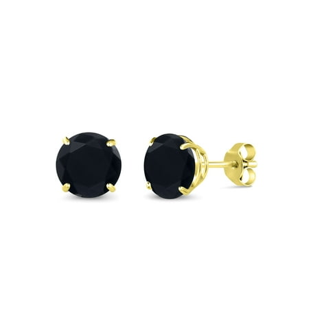14k Round Onyx - 2.56 Ct Round 7mm Black Onyx 14K Yellow Gold Stud Earrings