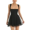 thumbnail image 3 of Liacowi Women Flare Mini Dress Spaghetti Strap Sexy Ruffle Short Dress Sleeveless Lace Bodycon Party Dresses, 3 of 7