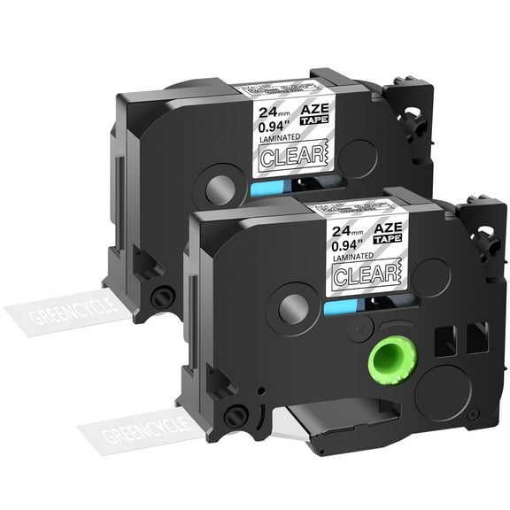GREENCYCLE 2PK Compatible for Brother P-touch White on Clear 24mm 8m TZ TZE TZe-155 TZ-155 TZe155 TZ155 Laminated Label Tape
