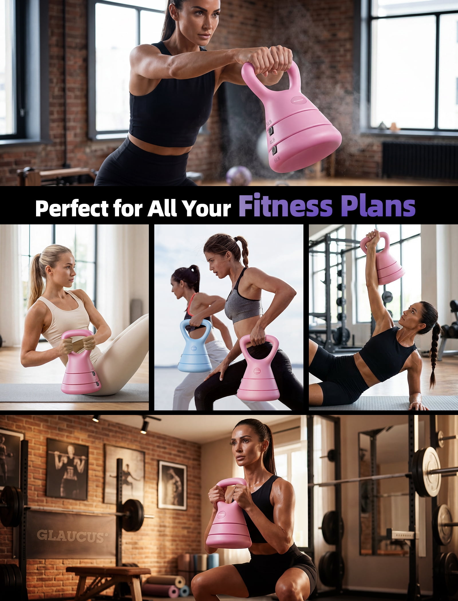 Adjustable Kettlebell, 5lb 9lb 15lb Kettlebell Weights Set, Ergonomic Design & Wide-Handle for Home Gym, Full-Body Workouts Strength Training and Weight Loss, Good for Men Women & Beginners (Pink)