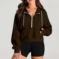 thumbnail image 5 of VEKDONE Cropped Hoodies for Women Half Zip Drawstring Hooded Sweatshirt with Thumb Holes Fall Winter Long Sleeve Thin Fleece Pullover Top Teen Girl Solid Color Cute Blouse with Pockets Brown S, 5 of 9